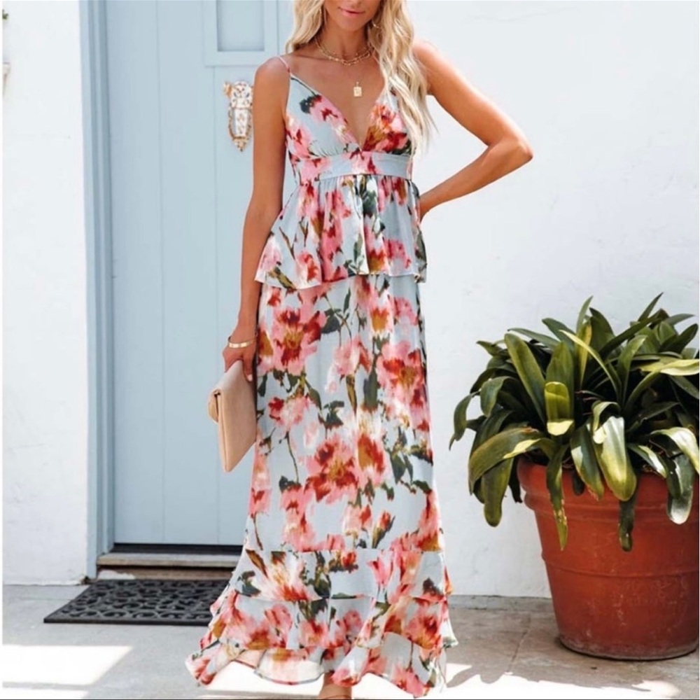 BTFL-Life Floral Ruffle Maxi Dress NWT Size XL Spaghetti Strap Summer Spring